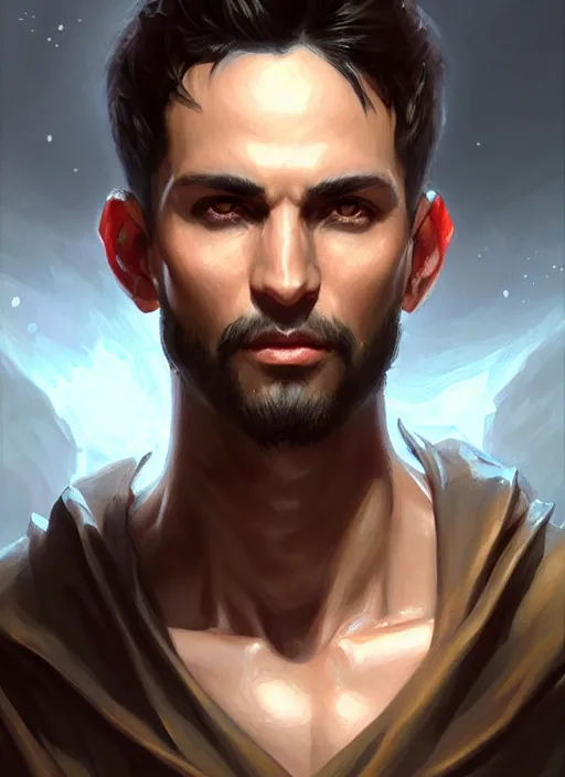 Image similar to a _ fantasy _ style _ portrait _ painting _ of light brown argentinian male short black hair defined chiseled facial features face big ears, rpg dnd oil _ painting _ unreal _ 5 _ daz. _ rpg _ portrait _ extremely _ detailed _ artgerm _ greg _ rutkowski _ greg