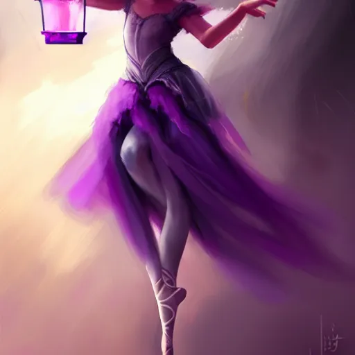 Prompt: a ballerina in purple holding a lantern, concept art by li fangying, artstation contest winner, fantasy art, dark and mysterious, artstation hd, concept art