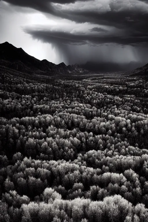 Image similar to a stunning landscape by ansel adams, stormy weather, extreme detail photo quality, dark moody colors, featured on behance