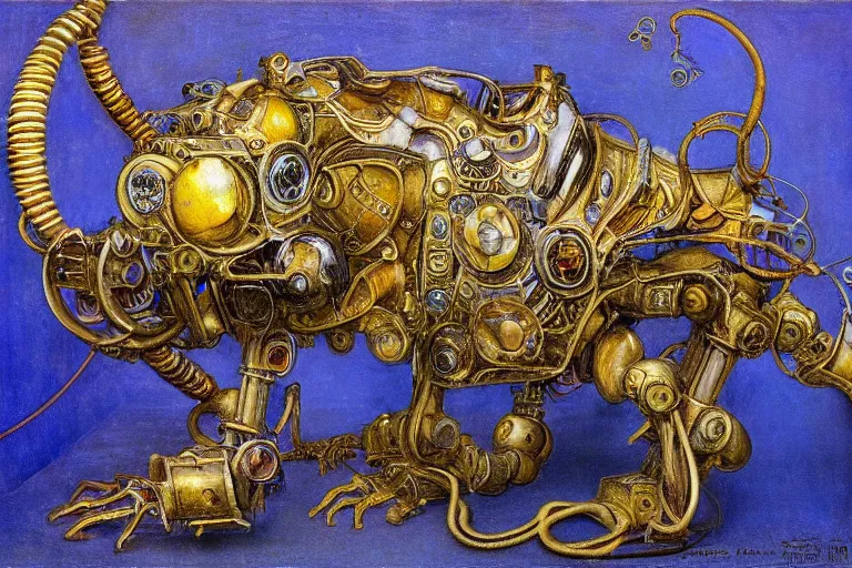 Prompt: ornate mechanical robot rat, by annie swynnerton and diego rivera and elihu vedder, symbolist, dramatic lighting, elaborate geometric ornament, art brut, soft cool colors, smooth, sharp focus, extremely detailed, adolf wolfli and ( donato giancola )