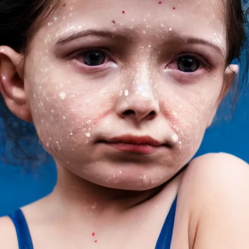 Image similar to a little blue-skinned girl with messy black hair sharp pointed ears freckles along the ridges of her cheeks, high resolution film still, 4k, HDR colors