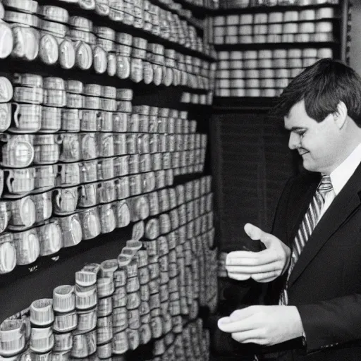Prompt: Former House Speaker Newt Gingrich counting coins. CineStill