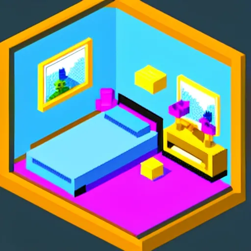 Prompt: isometric pixel art bedroom
