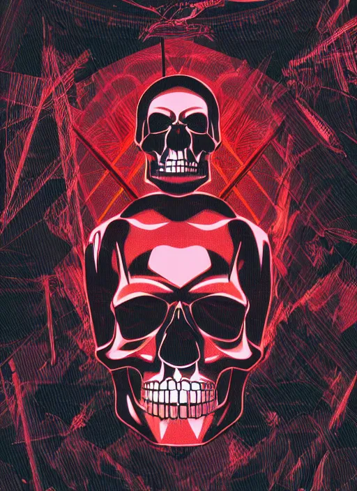Image similar to black background, statue of hercules, skulls, thin lines, dark, red grid, neo vaporwave, futurism, trending on artstation