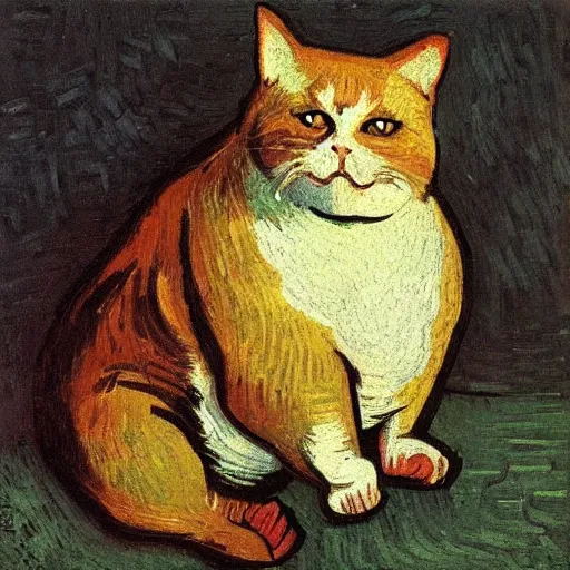 Image similar to a fat cat by vincent van gogh, digital art, trending on artstation