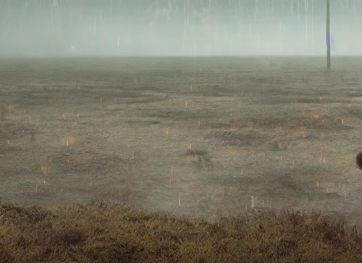 Image similar to A very high resolution image from a new movie, landscape, raining, hot, directed by wes anderson