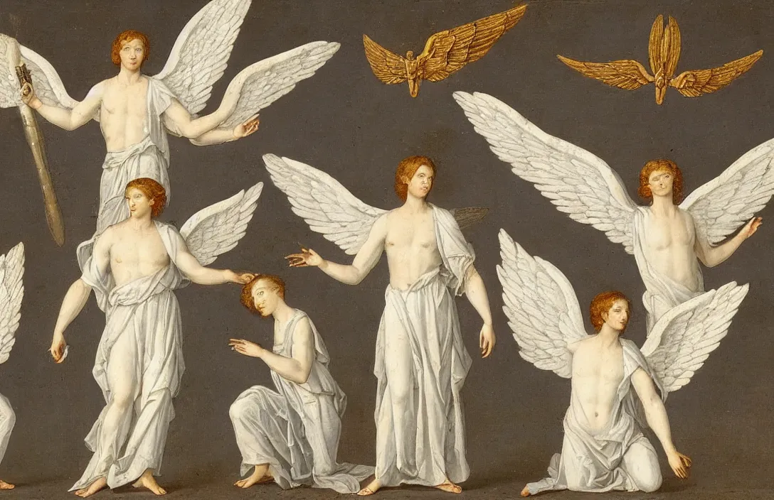 Image similar to a male archangel with three pairs of white wings