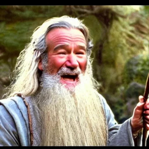 Image similar to Robin Williams playing Gandalf in Lord-of-the-Rings, screenshot