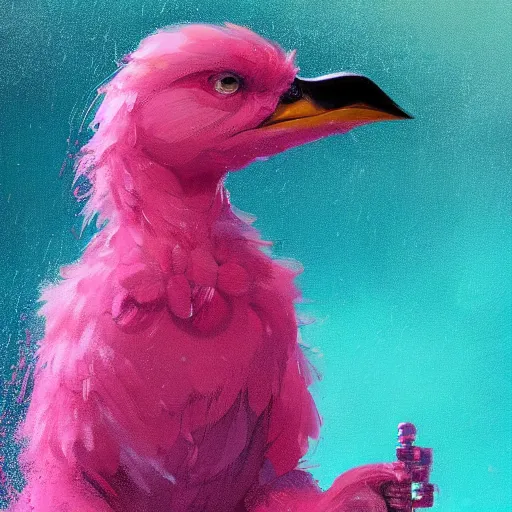 Image similar to a portrait of big bird rainy background, pink bright art masterpiece artstation. 8 k, sharp high quality artwork in style of jose daniel cabrera pena and greg rutkowski, concept art by tooth wu, hearthstone card game artwork.