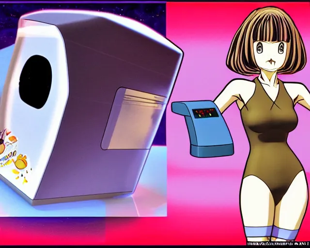 Image similar to vintage CGI 80s anime, Amiga Lightwave 3D, Video Toaster, manga woman render