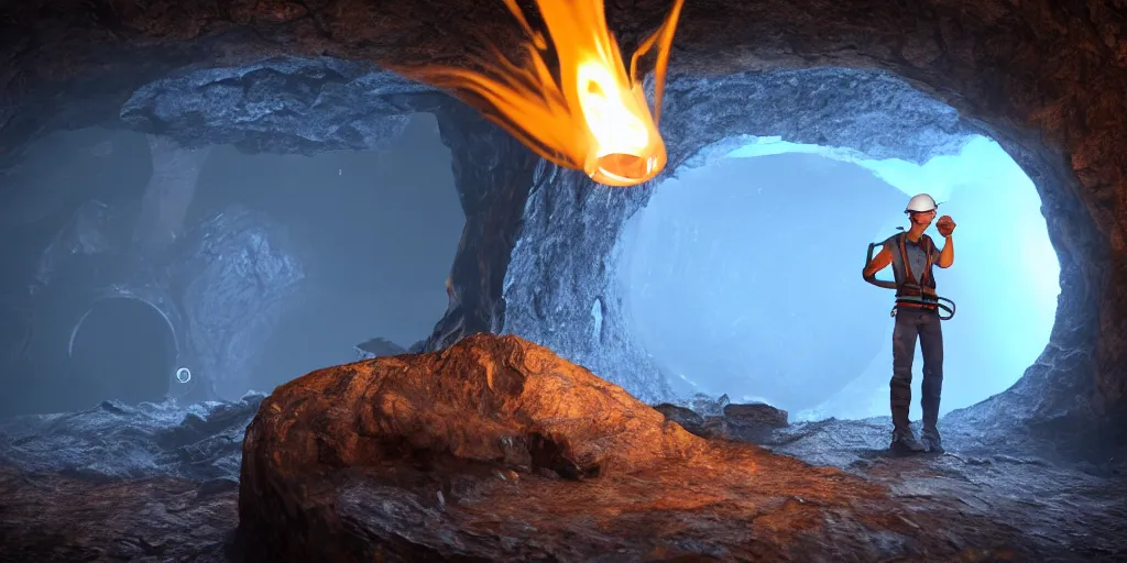 Prompt: male with a torch illuminating a giant abyss hole, nature around the hole, unreal engine 5, intricate details, relaxed