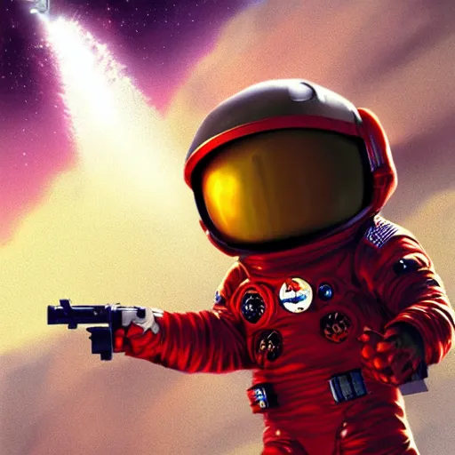 Prompt: movie poster, baby red astronaut, arm = null , digital art by Craig Mullins