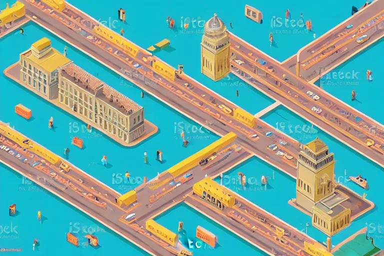 Prompt: highly detailed isometric vector art of a city scape by Wes Anderson, hyperrealistic, photorealistic, artstyle, highly detailed, sharp