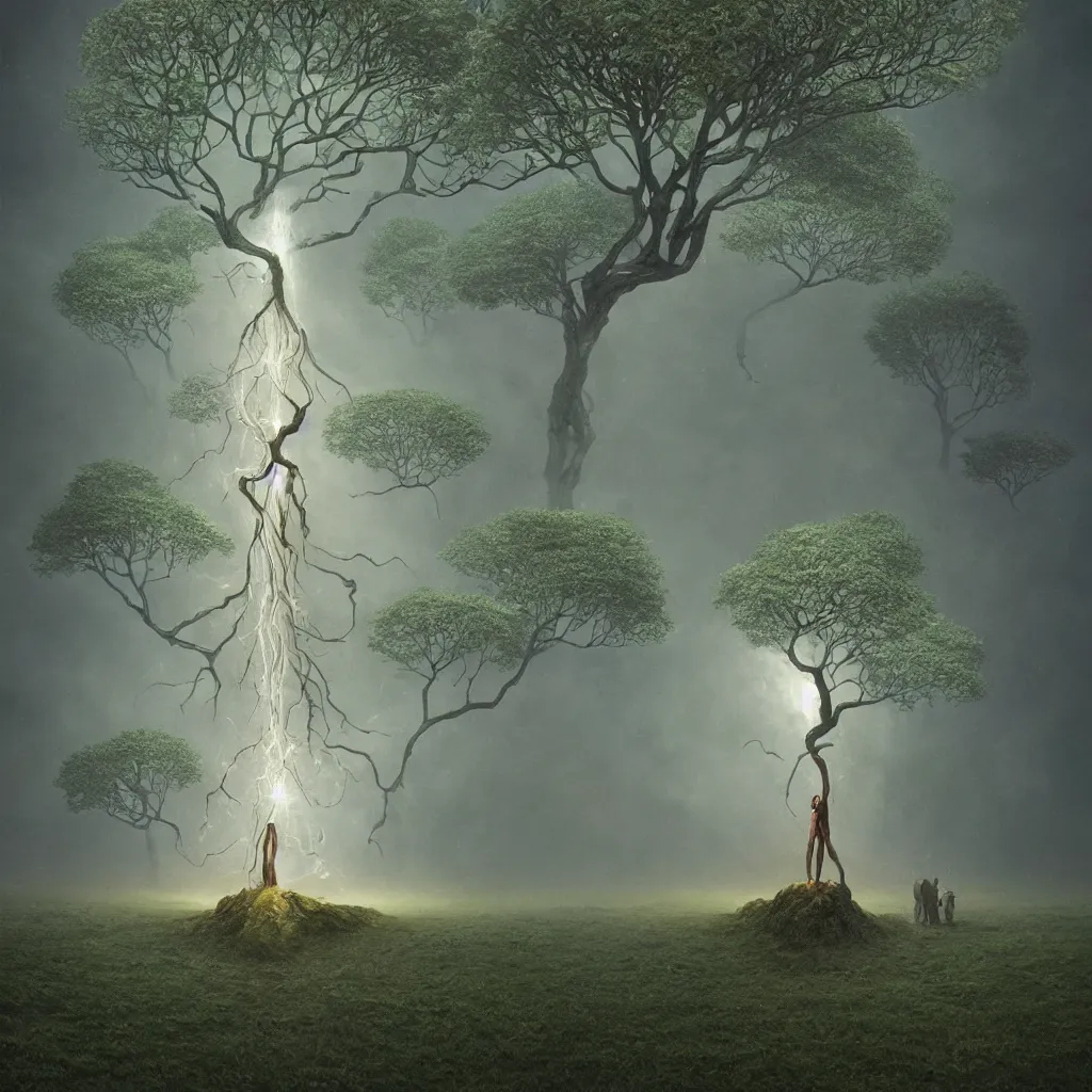 Image similar to the breathing world, mother earth watches over all living things, tree of life, octane render, particle effects, light rays, very sharp, beksinski, quint buchholz, charlie bowater, pranckevicius