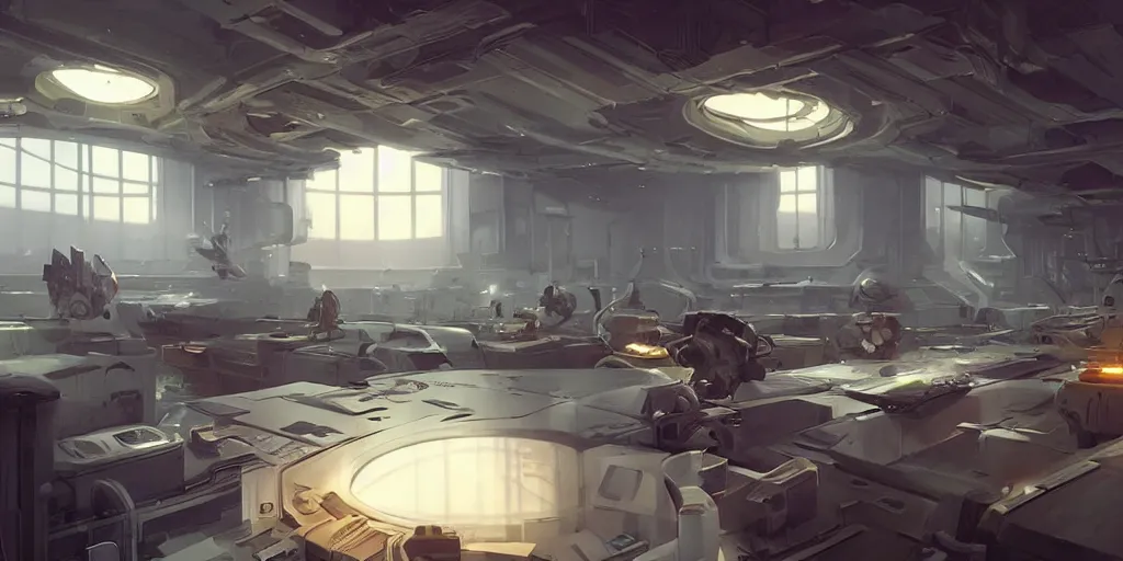 Prompt: nasa computer room, cinematic lighting, exaggerated detailed, unreal engine, art by greg rutkowski & peter mohrbacher