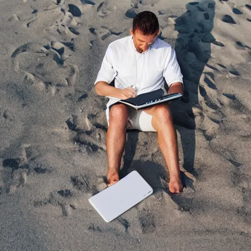 Image similar to photo of man working with notebook on the beach, relax