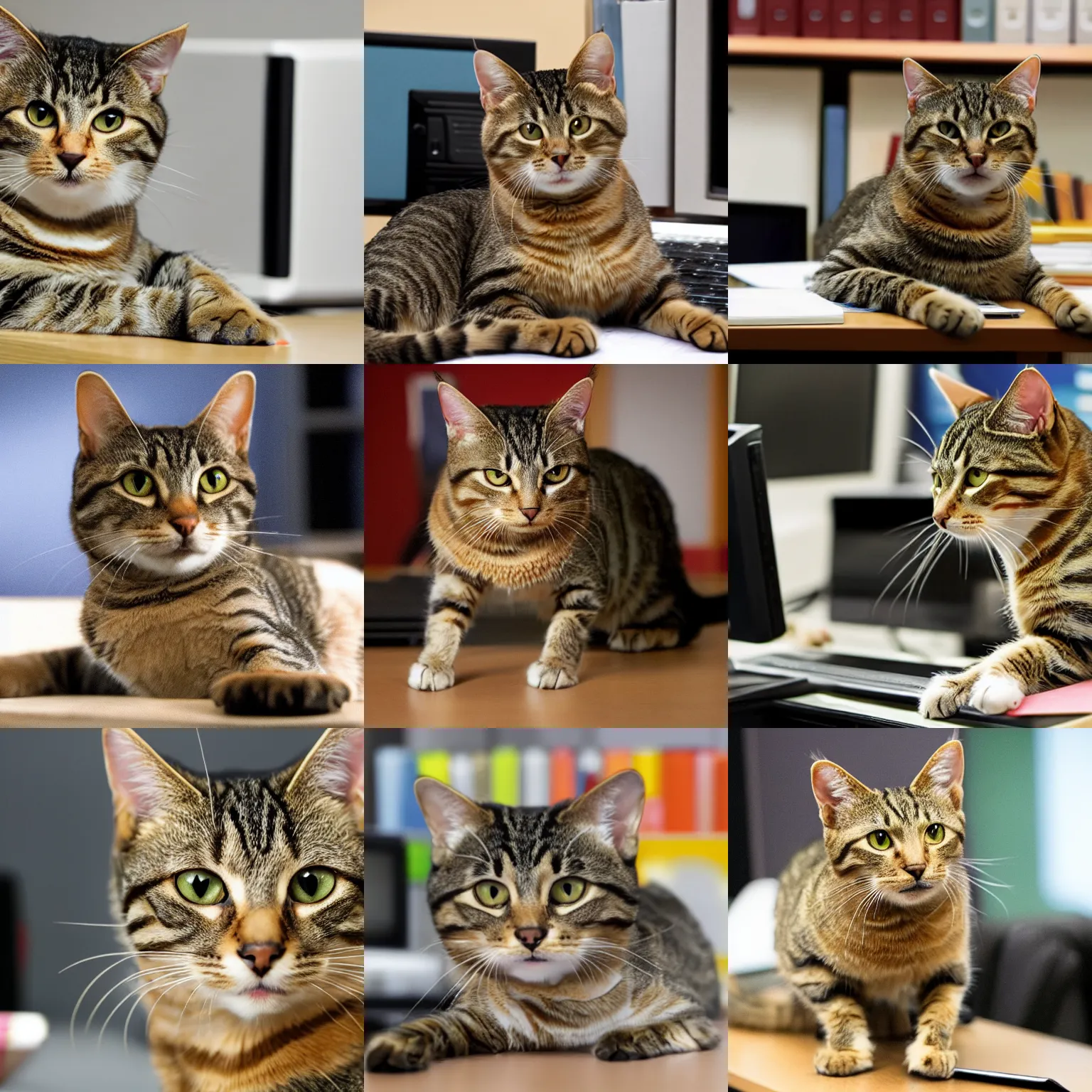 Prompt: a tabby cat in the office tv show