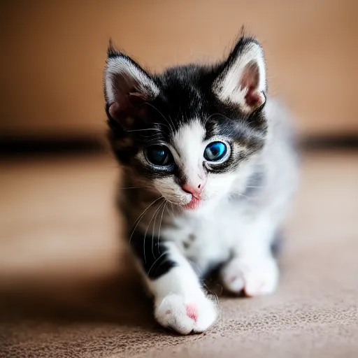 Prompt: curly haired kitten, Canon EOS R3, f/1.4, ISO 200, 1/160s, 8K, RAW, unedited, symmetrical balance, in-frame