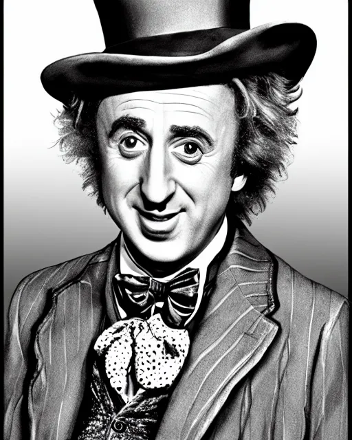 Image similar to gene wilder in willy wonka and the eggplant factory, digital art