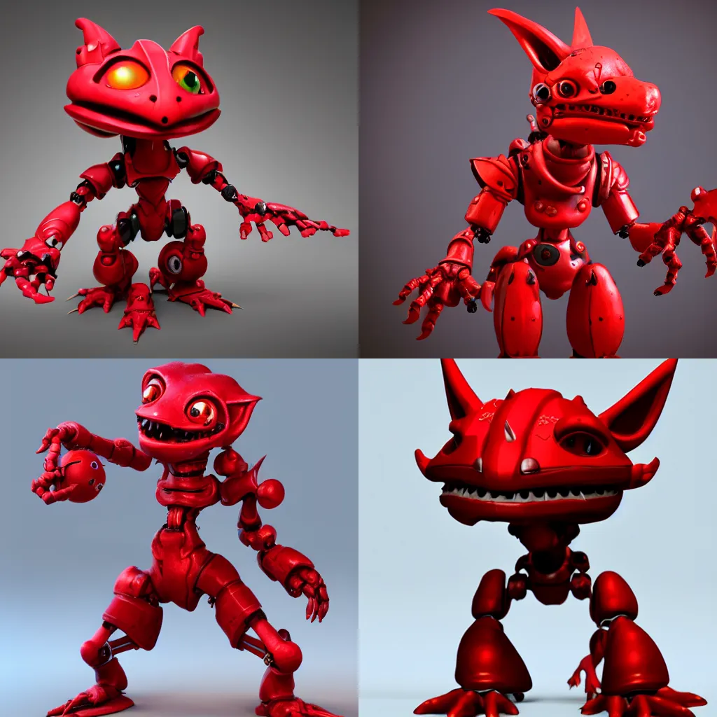Prompt: a cute red kobold robot, D&D character commission, rpg artwork, unreal engine, octane render, 4k, 8k, trending on artstation