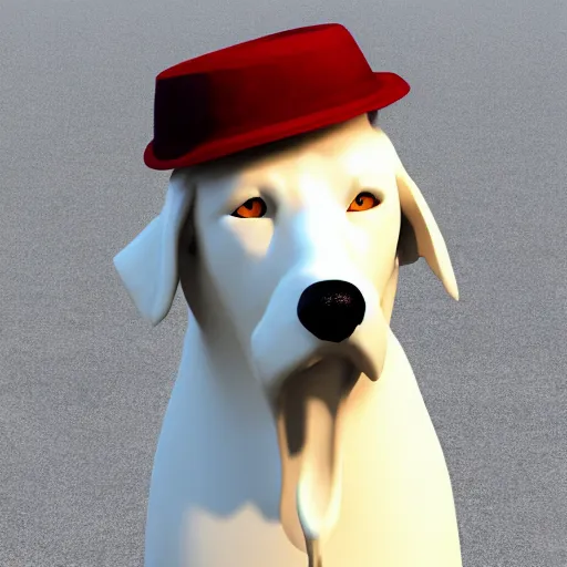 Image similar to 3 d render of very big white dog with a sherlock holmes hat,