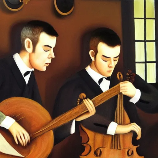 Image similar to detailed realistic oil painting of the clancy brothers performing music in a pub