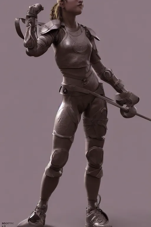 Image similar to а highly detailed sculpt of athletic girl in armor, concept design, cinematic light, featured on artstation, octane render, path tracing, sharp focus, 4 k.