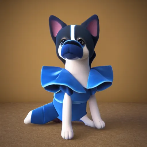 Prompt: cute fumo plush of a canine girl in a blue dress, velvet, vray