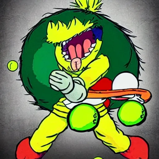 Image similar to a tennis ball monster the style of akira toriyama