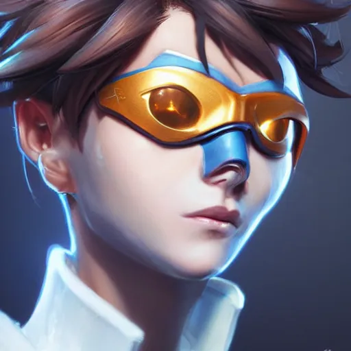 Prompt: tracer overwatch portrait, close up, concept art, intricate details, highly detailed photorealistic in the style of michael komarck, joel torres, seseon yoon, artgerm and warren louw