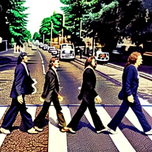 Prompt: abbey road with the three stooges,