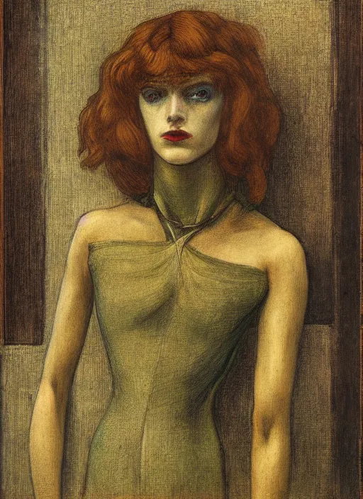 Image similar to a portrait of a robot cyborg by Dante Gabriel Rossetti, pre-raphaelite style