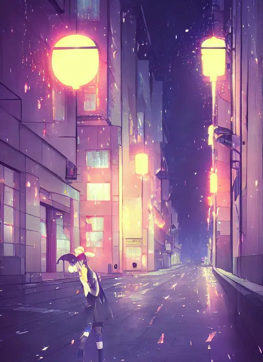 Image similar to listening to music at 2 am, pretty face, rain, lofi, lofi, peaceful, street light, anime key visual, poster, anime, by wlop, high quality