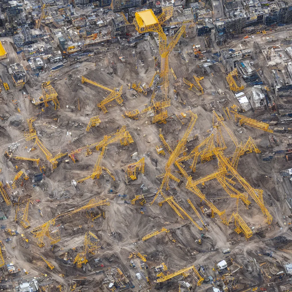 Prompt: golden construction site, birds eye view