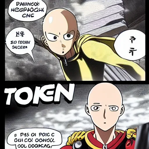 Prompt: saitama one punch man cooking french baguette