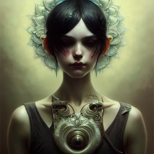 Image similar to a selfie of a happy emo girl in a tank top, intricate, elegant, highly detailed, smooth, sharp focus, award - winning, masterpiece, in the style of tom bagshaw, cedric peyravernay, peter mohrbacher, anime