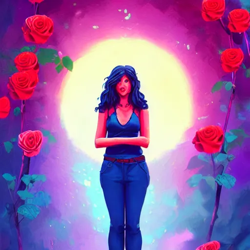 Image similar to beautiful charming goddess of sunshine and roses, inspired by stephanie beatriz and ruby rose, character art portrait, deviantart artstation, by alena aenami, by michael whelan, behance hd, bokeh