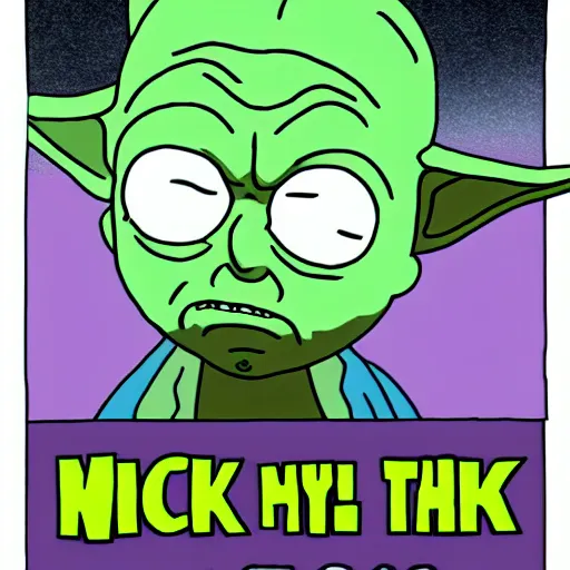 Image similar to yoda as a rick and morty character fighting rick because why not