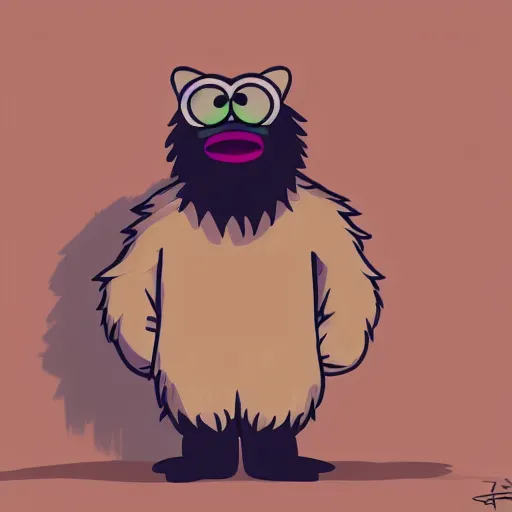 Image similar to a still of a forgotten muppet character looking very manly and modern, hilarious, laughing, hairy chest, huge chin, manly monster tough guy, roughled fur, photo real, photographic, photograph, artstation, trending, featured