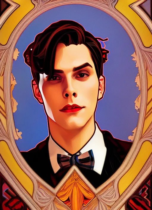 Image similar to oil portrait of jughead jones with cheryl blossom, intricate, elegant, highly detailed, lighting, painting, artstation, smooth, illustration, art by greg rutowski and alphonse mucha