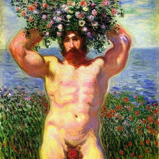 Image similar to midsommar god of beauty men by claude monet