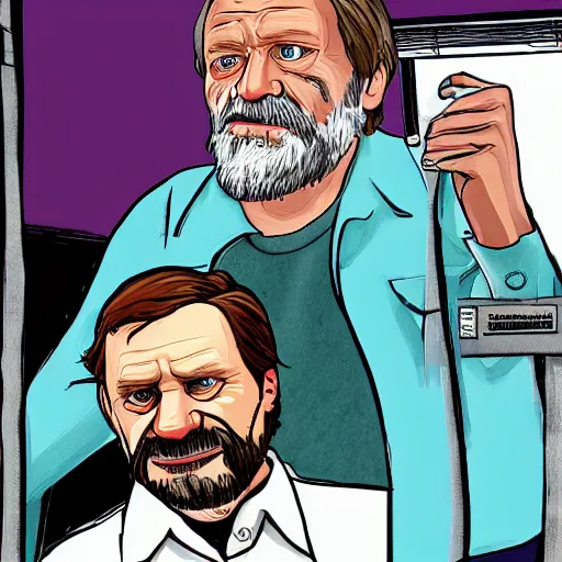 Prompt: Slavoj Žižek as a GTA charaacter