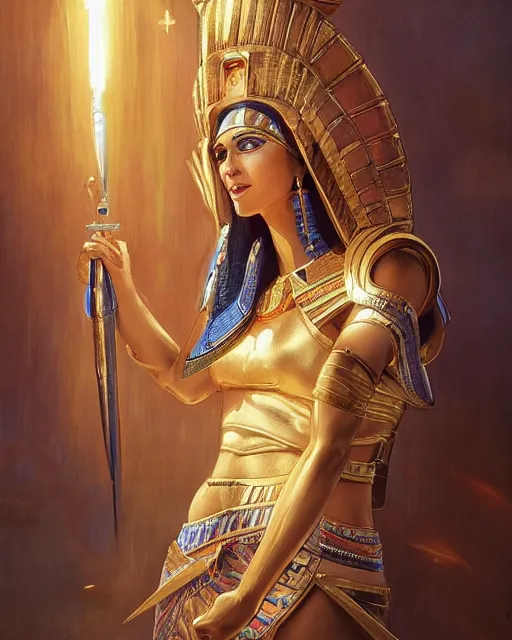 Prompt: Jessica Kahawaty as a beautiful egyptian princess, gorgeous, portrait, Symmetrical, powerful, intricate, beautiful, masterpiece, elegant, volumetric lighting, highly detailed, artstation, sharp focus, no cropping, illustration, Peter Mohrbacher, Artgerm, Jean-Léon Gérôme , ruan jia