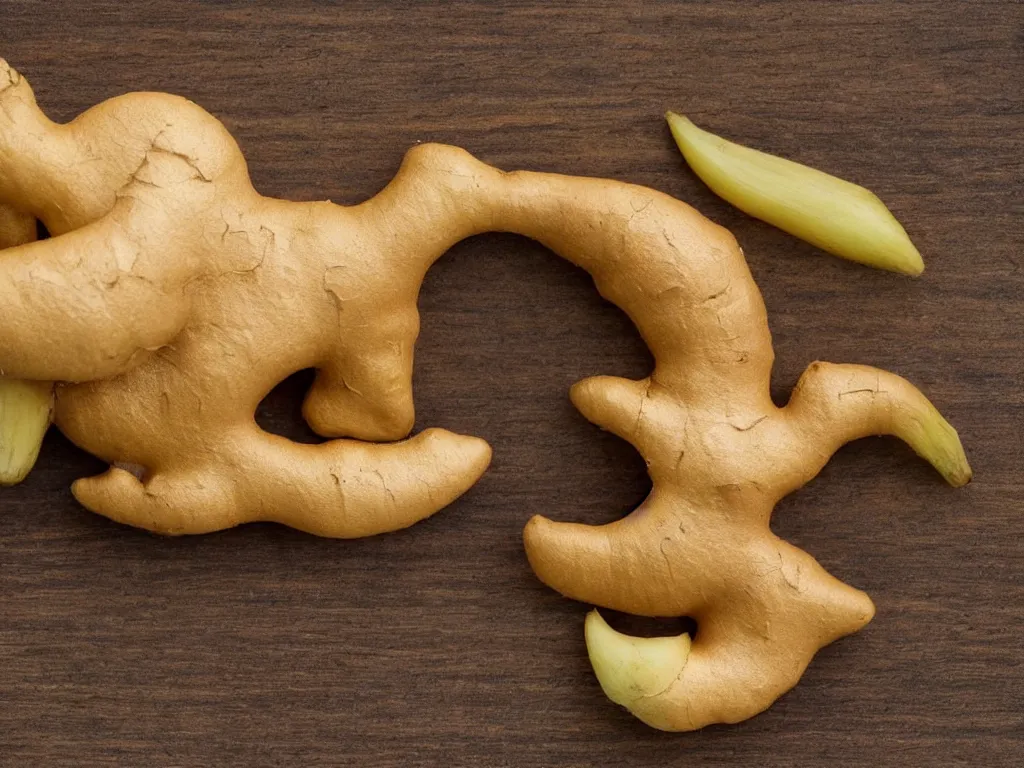 Image similar to a ginger root in the shape of a mule, hyperrealistic