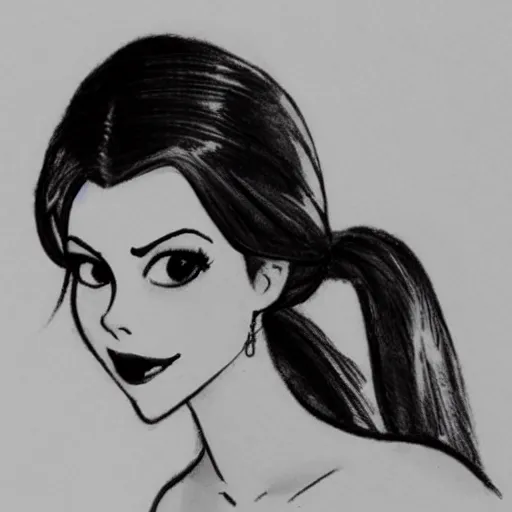 Image similar to milt kahl sketch of victoria justice with done up hair, tendrils and ponytail as princess padme from star wars episode 3