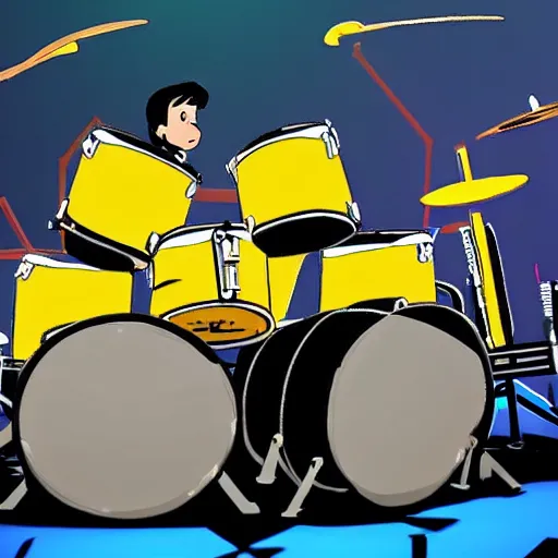 Image similar to bumblebee on stage with drums in the style of archies cartoon, high resolution, unreal engine