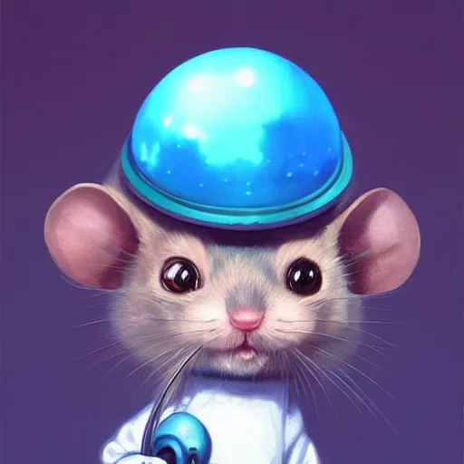 Image similar to a masterpiece portrait of a cute adorable mouse wearing a blue spacesuit, surreal background, digital art by krenz cushart, trending on artstation, cgsociety