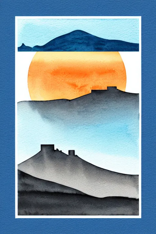 Image similar to minimalist watercolor art of cape town at sunrise, illustration, vector art