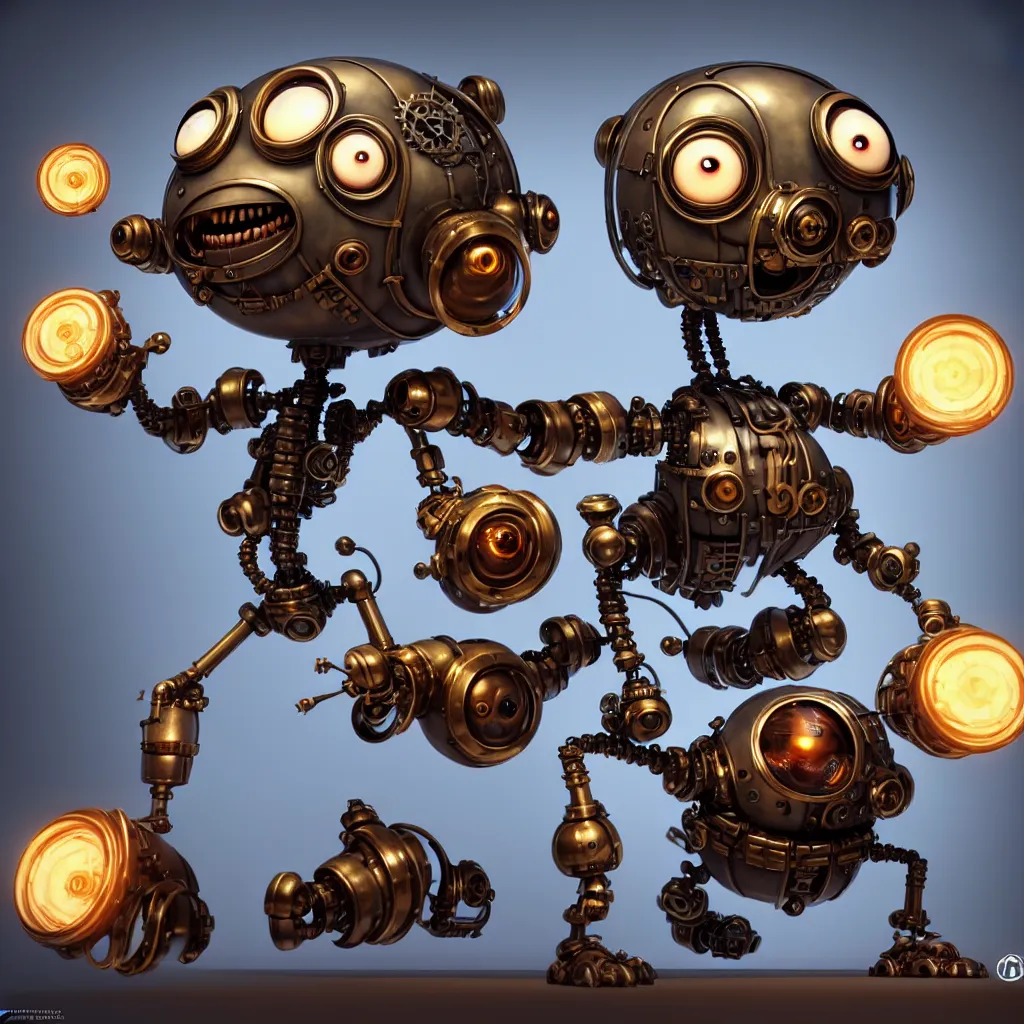Prompt: a large cute steampunk cyborg with big eyes smiling waving, back view, isometric 3 d, ultra hd, character design by mark ryden pixar hayao miyazaki, unreal 5, daz, hyperrealistic, octane render, cosplay, rpg portrait, dynamic lighting, intricate detail, summer vibrancy, sharp focus, symmetrically isometrically centered