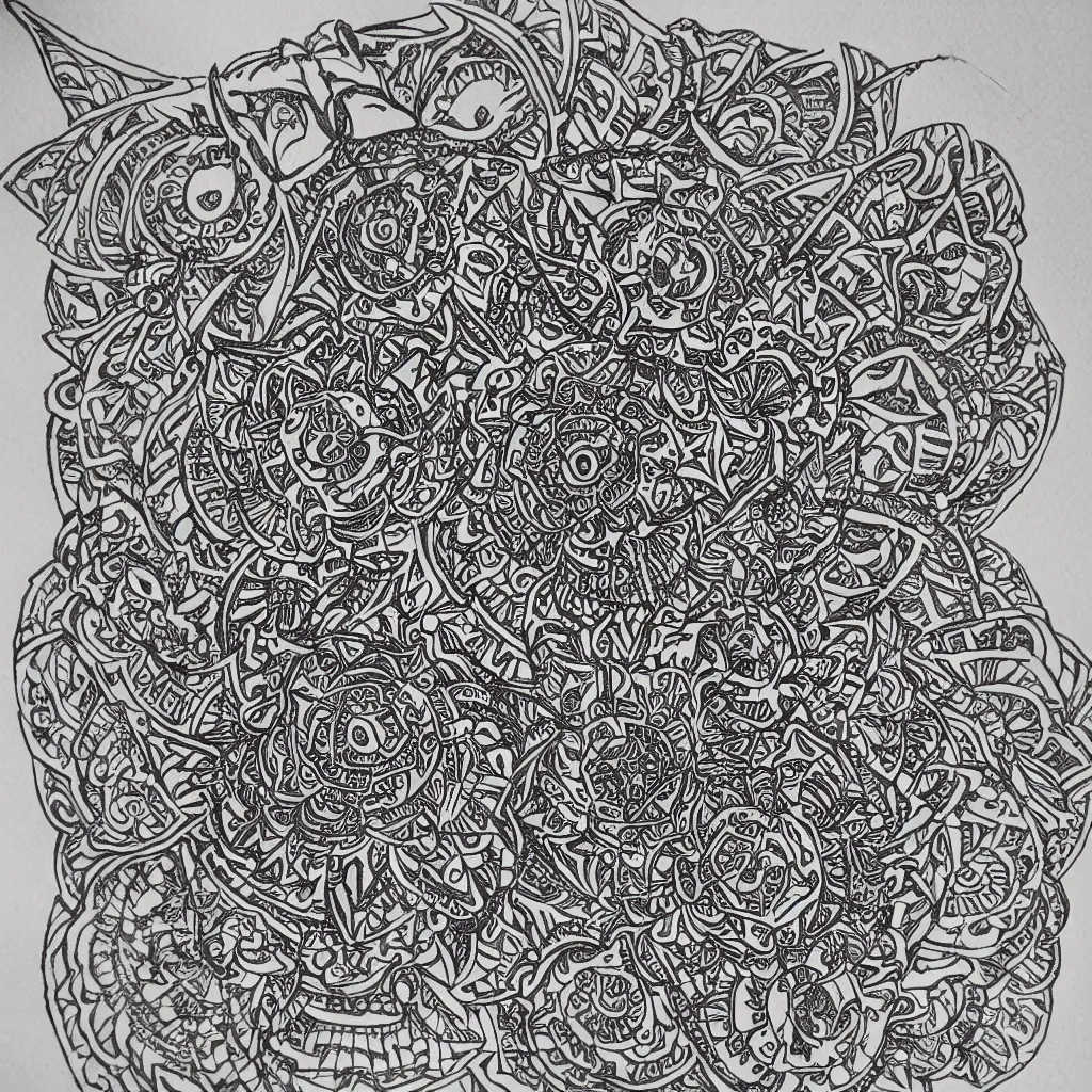 Image similar to symmetric owl mandala ink drawing